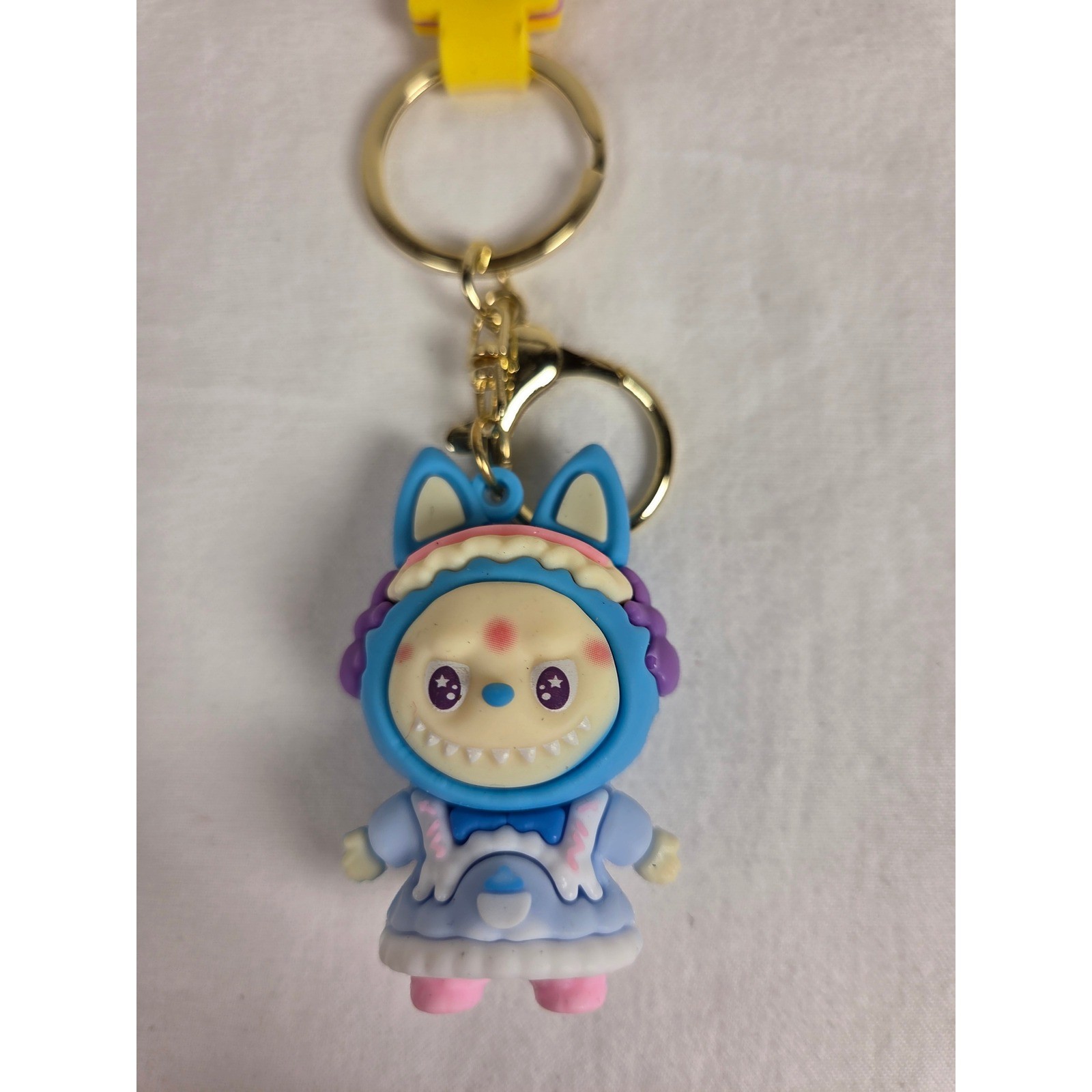 Labubu PVC Keychain Set of 2 Blue and Red with Wrist Straps Pop Mart Style