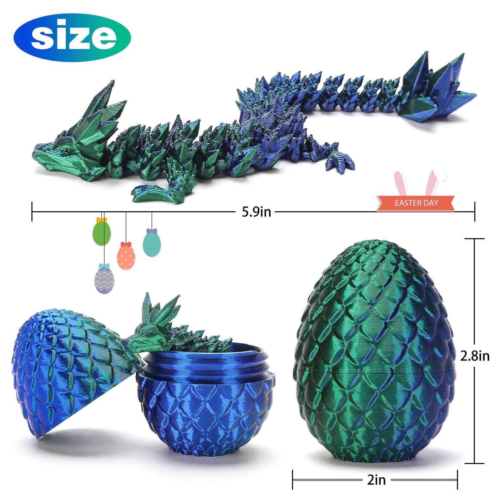 4PCS 3D Printed Dragon Eggs, 3D Printer Articulated Crystal Dragon Toys for ,…