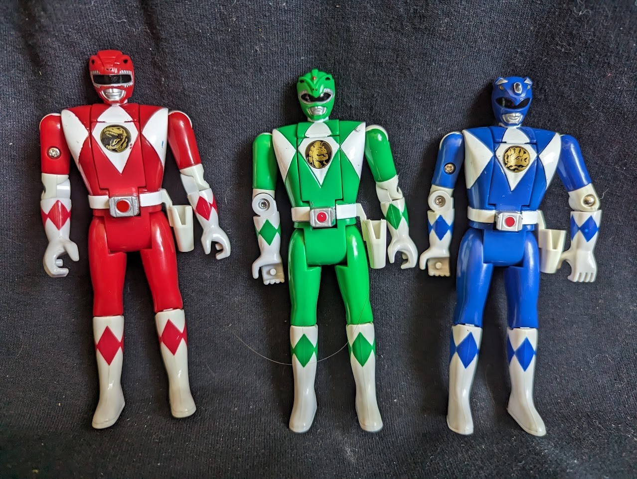 3 1995 Mighty Morphin Power Rangers Flip Head Lot Red Green Blue Bandai