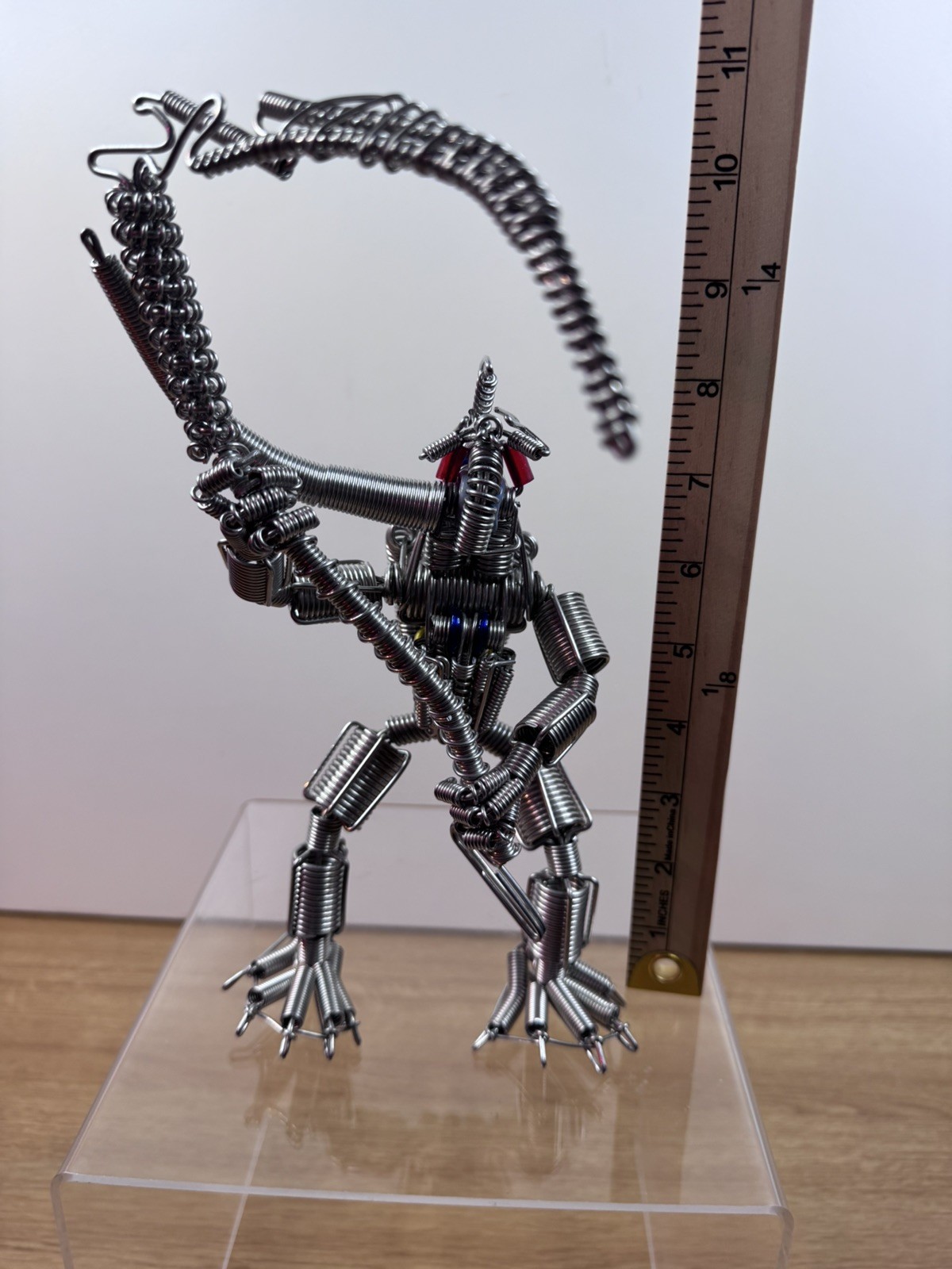 Wire Robot Alien Figure Sculpture 11” Industrial Metal Art Transformer Style