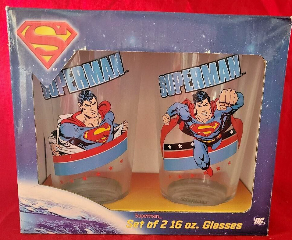 DC COMICS SUPERMAN DRINKING GLASS SET/2 16OZ VANDOR