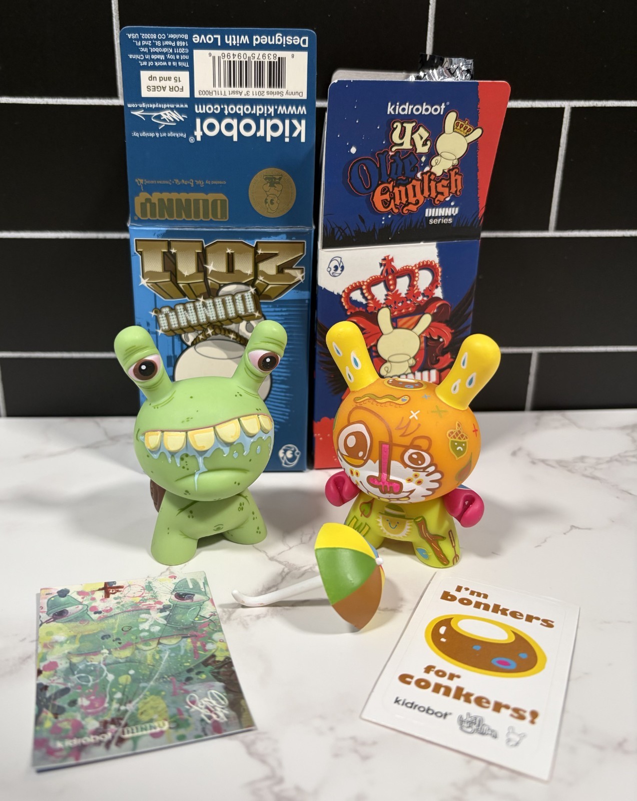 Kidrobot Dunny 2011 & Ye Olde English Series Snail & Gardunny 3&Prime; Vinyl Lot of 2