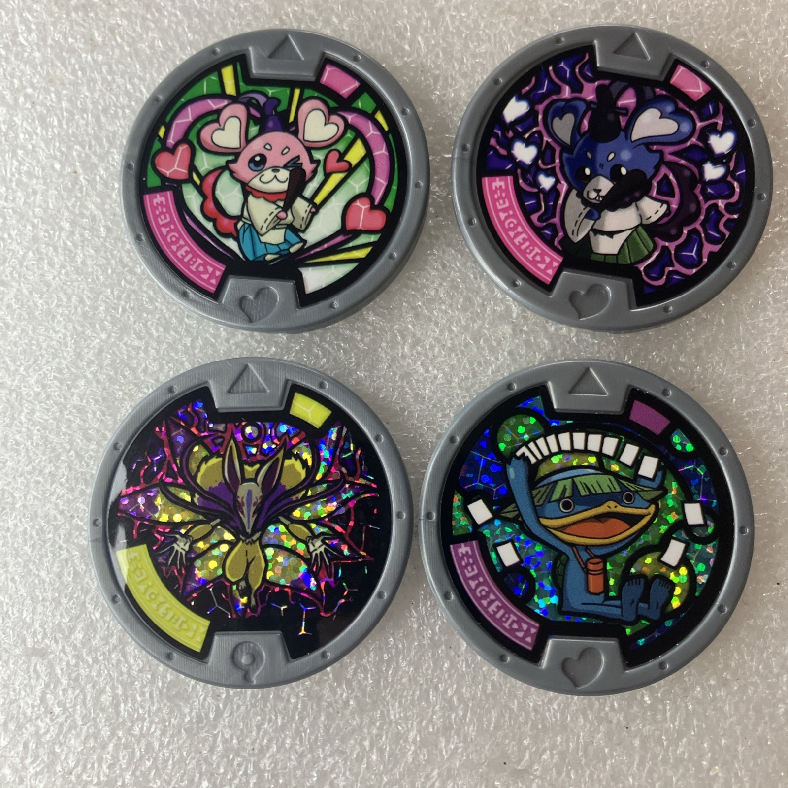 YoKai Yo-Kai Watch 4 Medals Lot Eng Ver Kyubi Walkappa Pookivil Pinkipoo