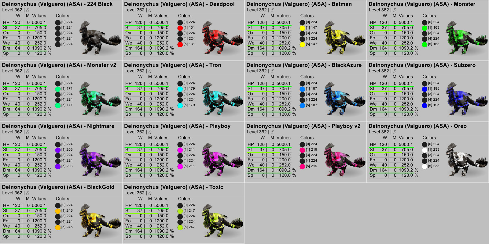 Deinonychus TOP STATS 14 Colors Ark Survival Ascended ASA PVE (PC/Xbox/PS）