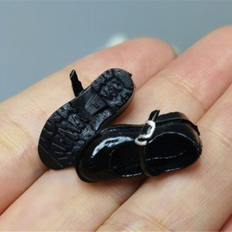1/12 Scale Black Student Flat Shoes Model for 6inch Female Action Figure Body