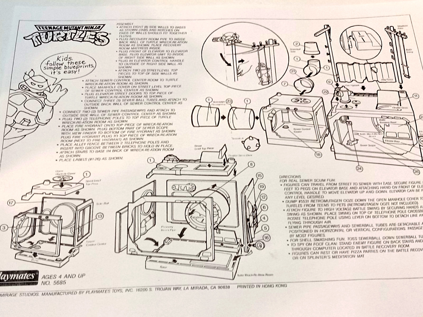 1989 TMNT Blueprint/Instructions Sewer System Lair-Detailed & Sharp-Copy
