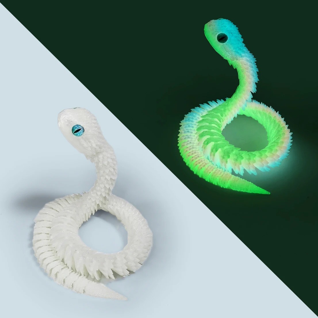 3D Printed Articulated Snake – Luminous Glow Jointed Fidget Toy Desktop Decor