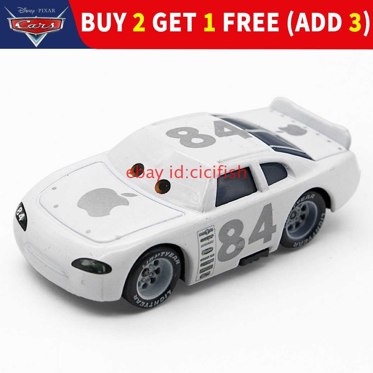 Disney Pixar Cars No.84 White Apple Car 1:55 Diecast Car Toy Vehicle Kids Gift