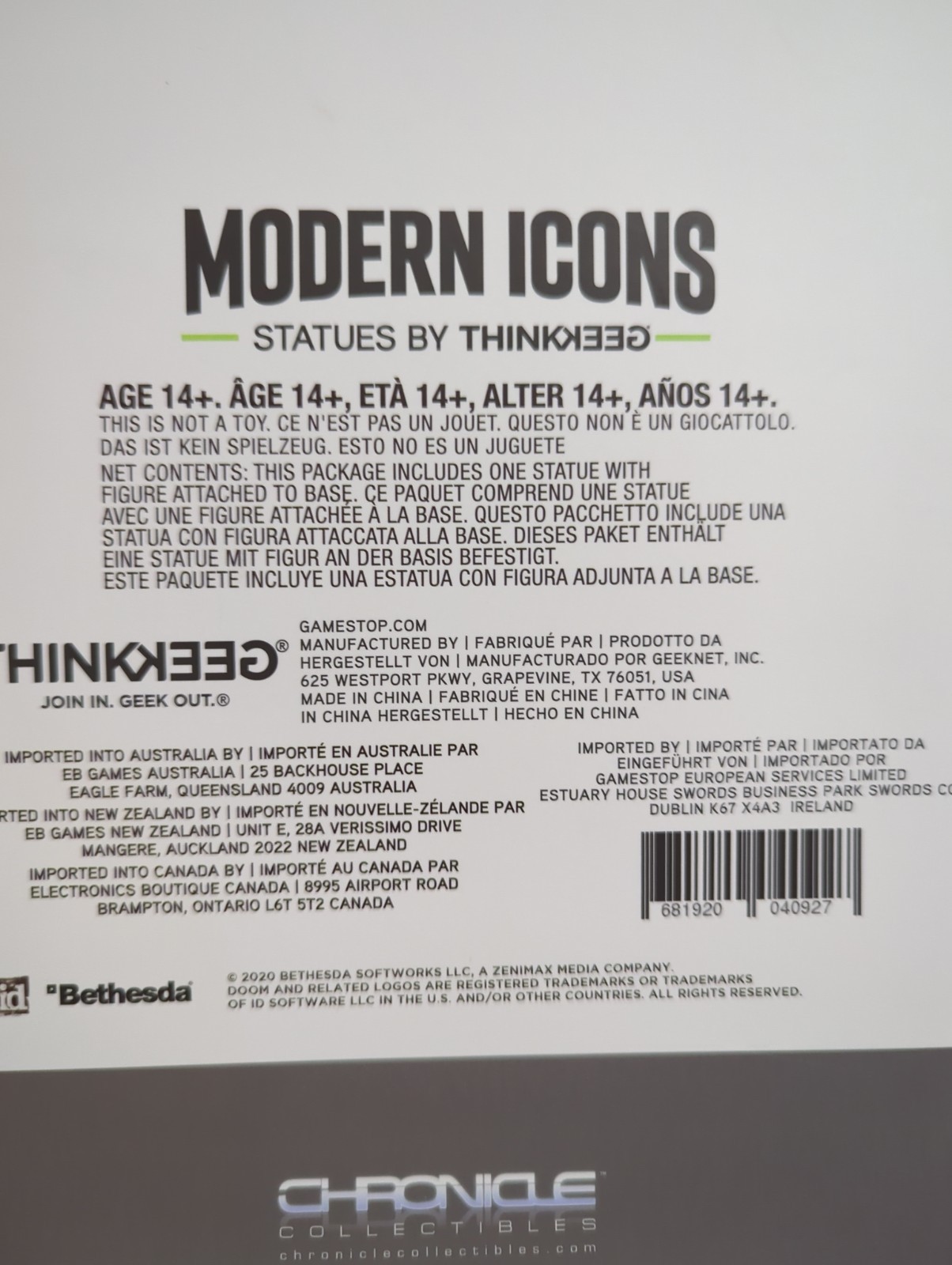 ThinkGeek 10in Doom Slayer Statue – New But Open Box