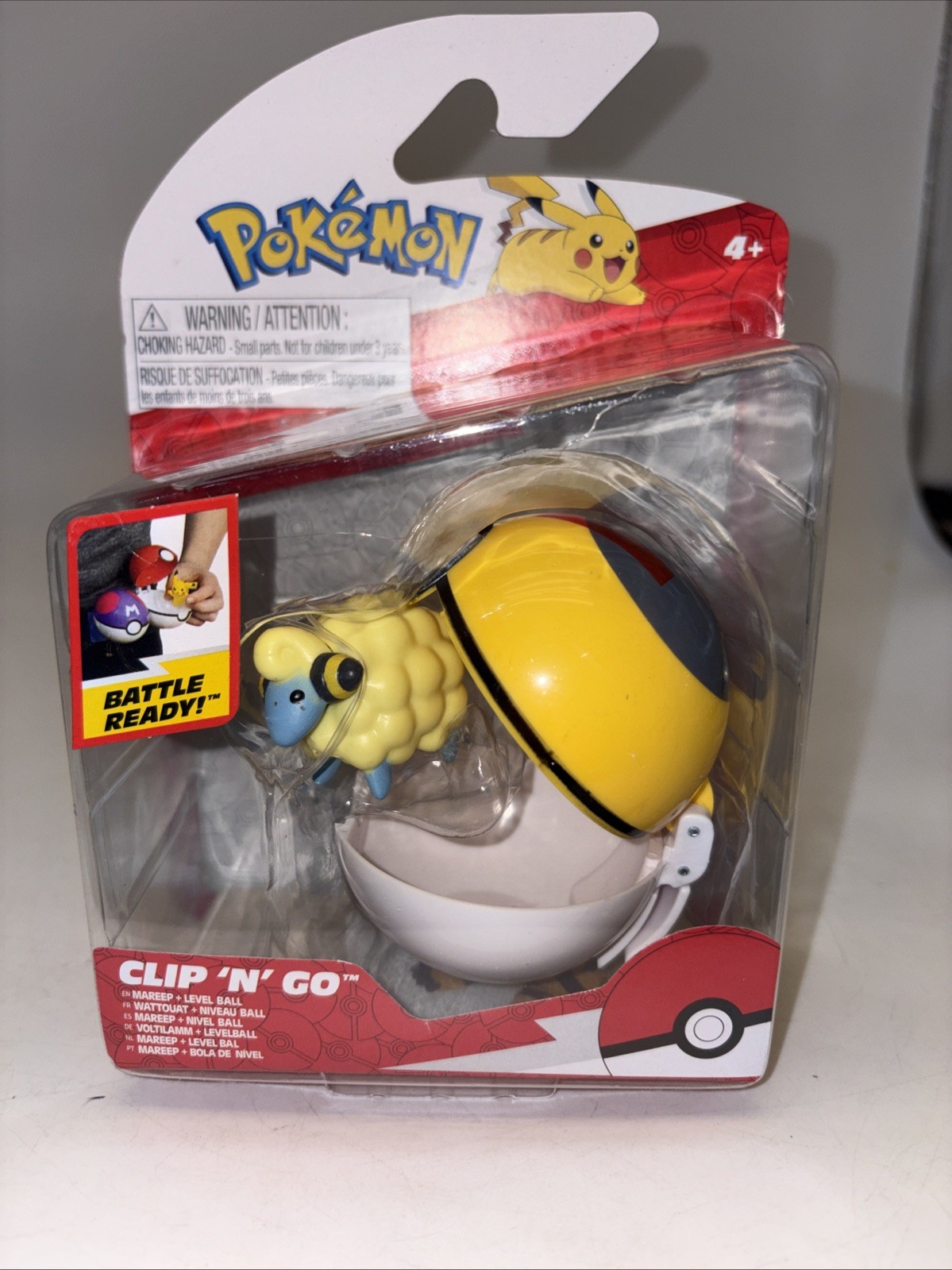 Pokemon Clip N Go Mareep 2&Prime; Level PokeBall Action Battle Figure Toy Jazwares
