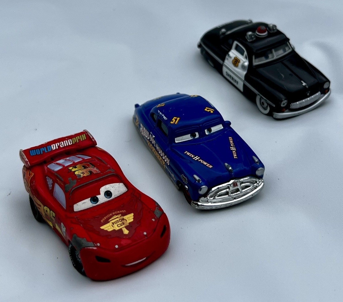 DISNEY PIXAR CARS McQueen, Sheriff & Doc Hudson Die Cast Cars Lot Of 3 Pre Owned