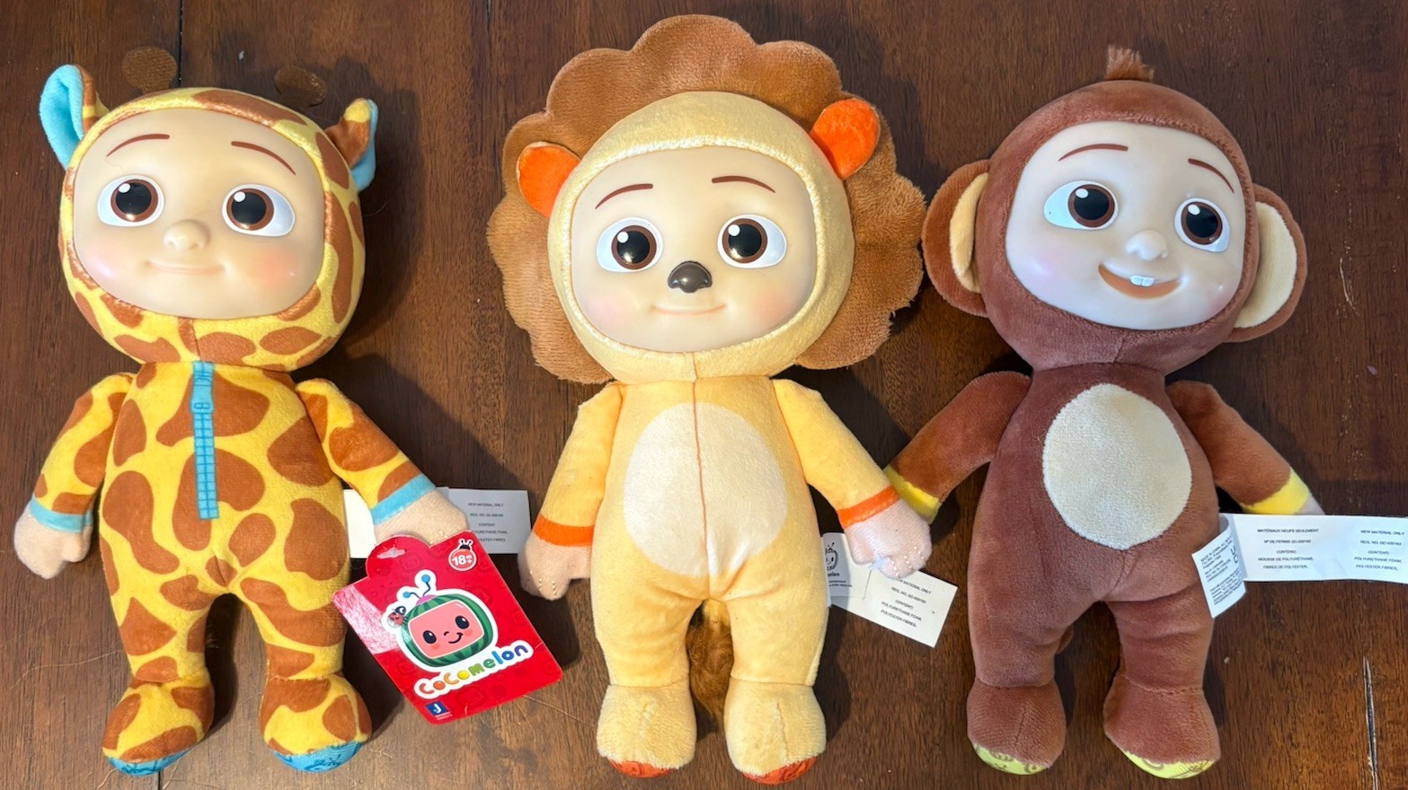 Cocomelon 9” Dolls plush lot of 3 Giraffe, Lion, Monkey