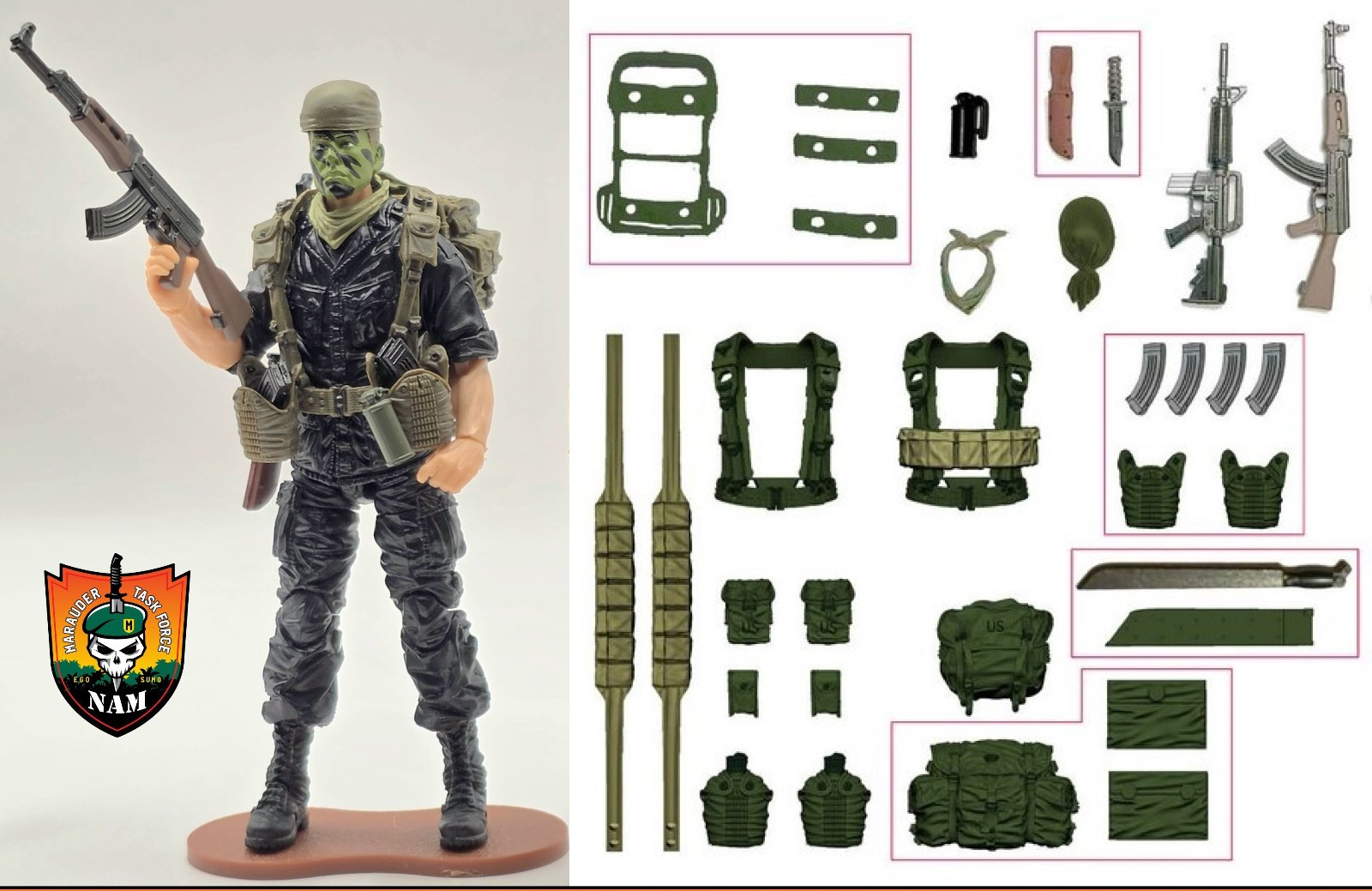 VIETNAM MACV-SOG SPECIAL OPERATOR – Marauder GR 1:18 Scale 4&Prime; GI Joe Type Figure