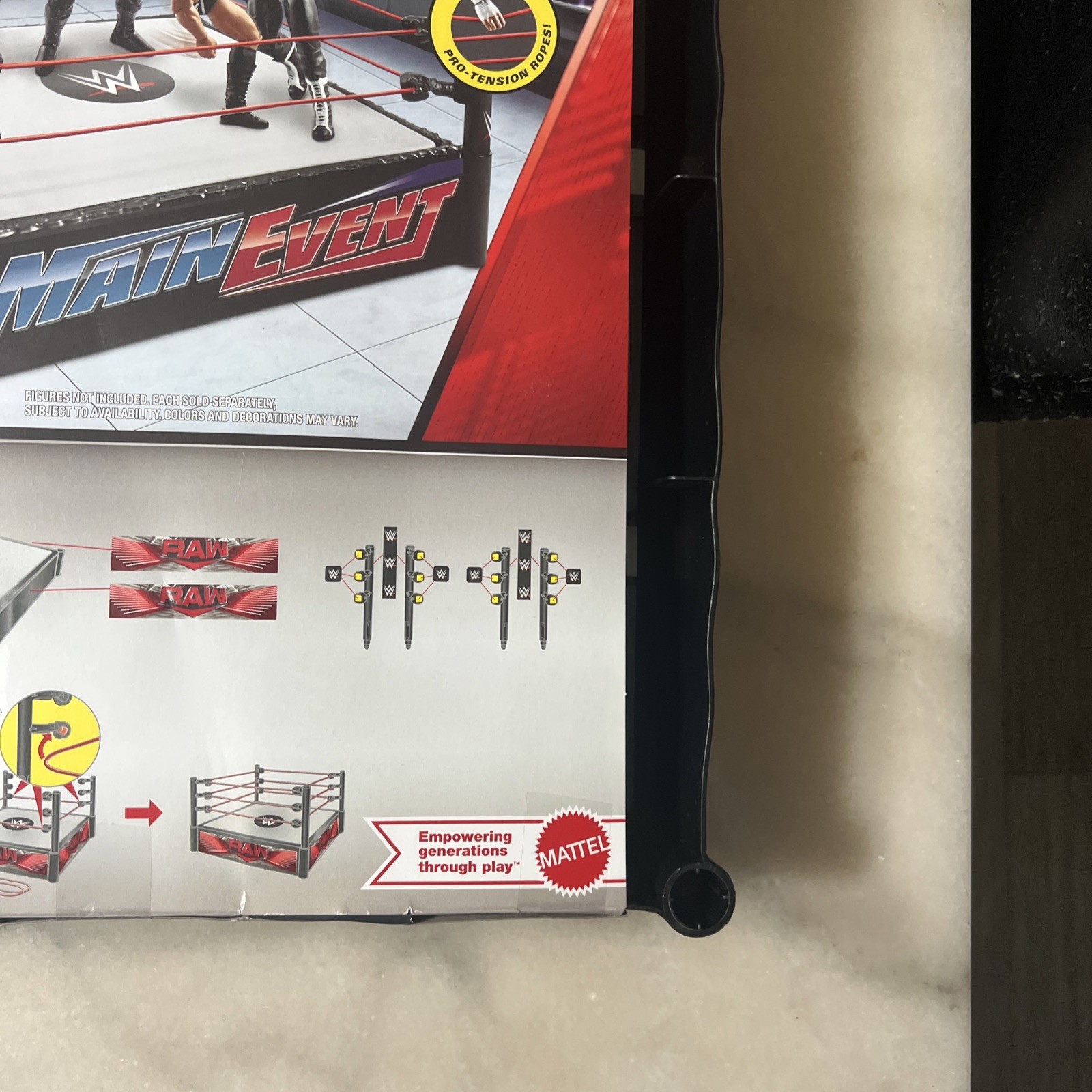 WWE Superstar Ring with Labels for Main Event & RAW, Spring-Loaded NEW