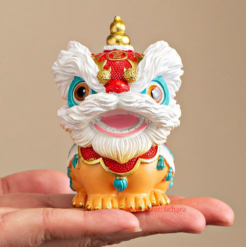Red Foshan Awakening Lion Creative Ornament Desktop Tea Table Decor Craft Gift