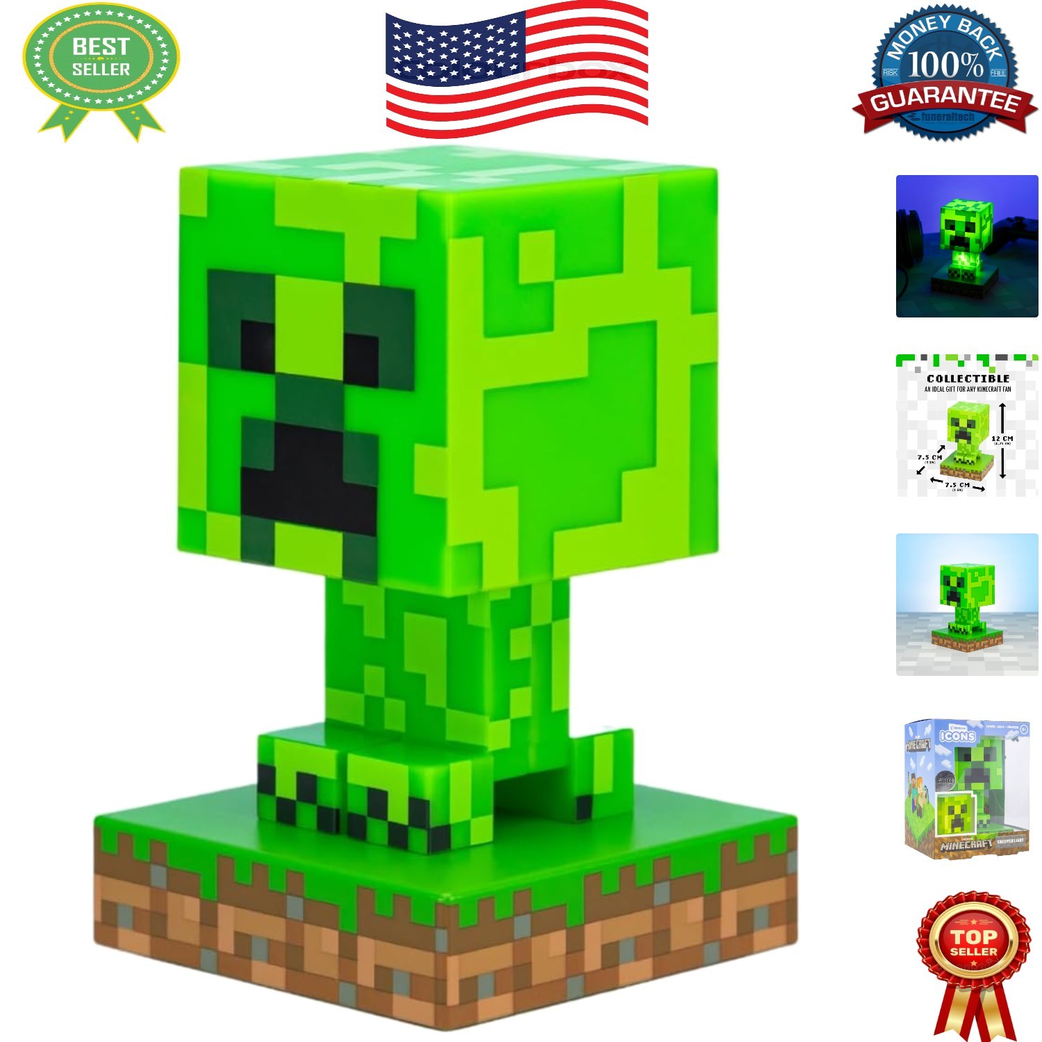 Stylish Minecraft Creeper LED Lamp – 12cm Tall – Perfect for Kids’ Rooms