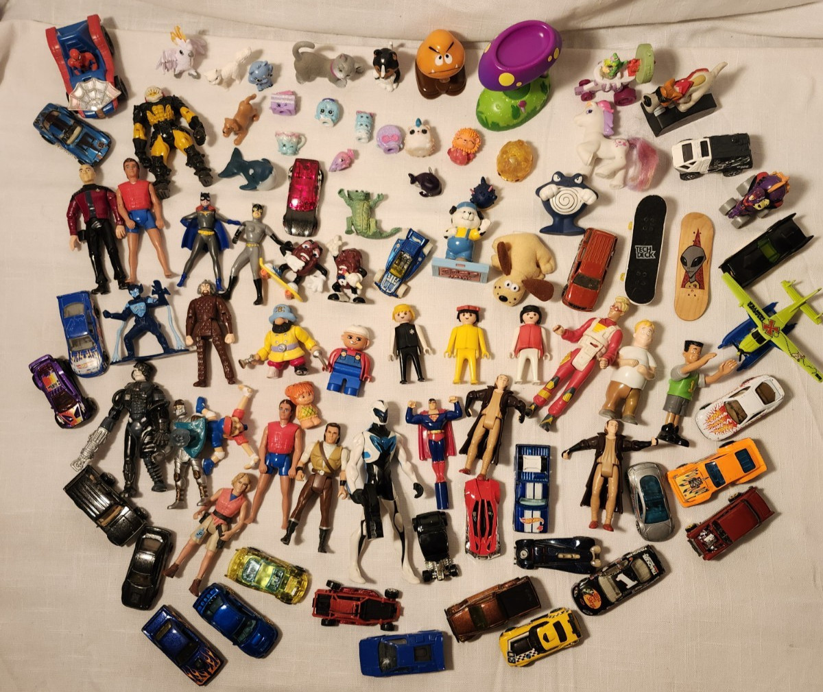 Vintage Lot Of 86 Action Figures, Cars, Collectables, & More