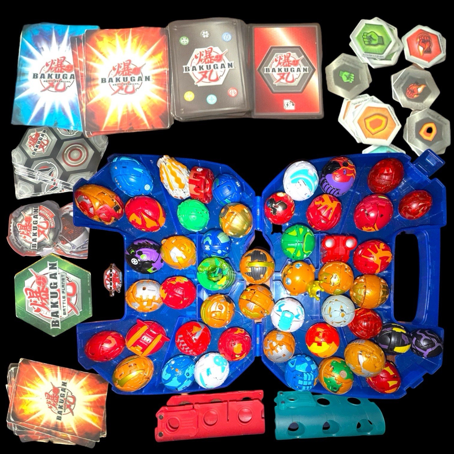 Bakugan Lot (48) + Cards + Carrying Case + Pin