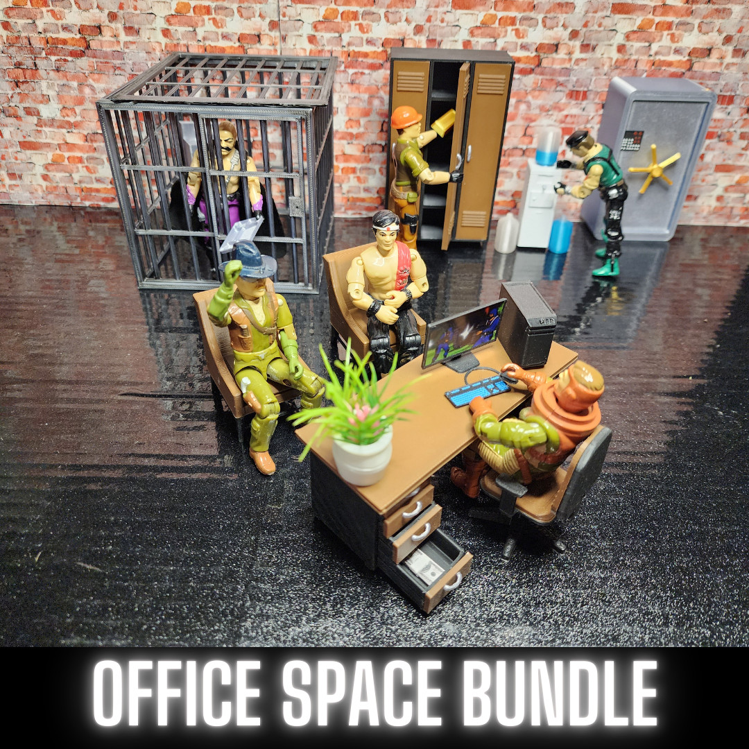 OFFICE SPACE BUNDLE For 3.75&Prime; Figures, Desk, locker, Plant, Water Cooler, Chairs