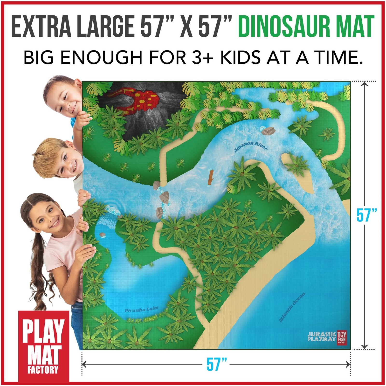 Dinosaur Play Mat, Extra Large Dinosaur Mat, Dinosaur Landscape with Volcano,…