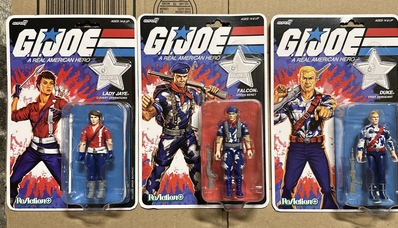 G.I. Joe Reaction Super 7 LT. Falcon, Duke & Lady Jaye 250th Anniversary