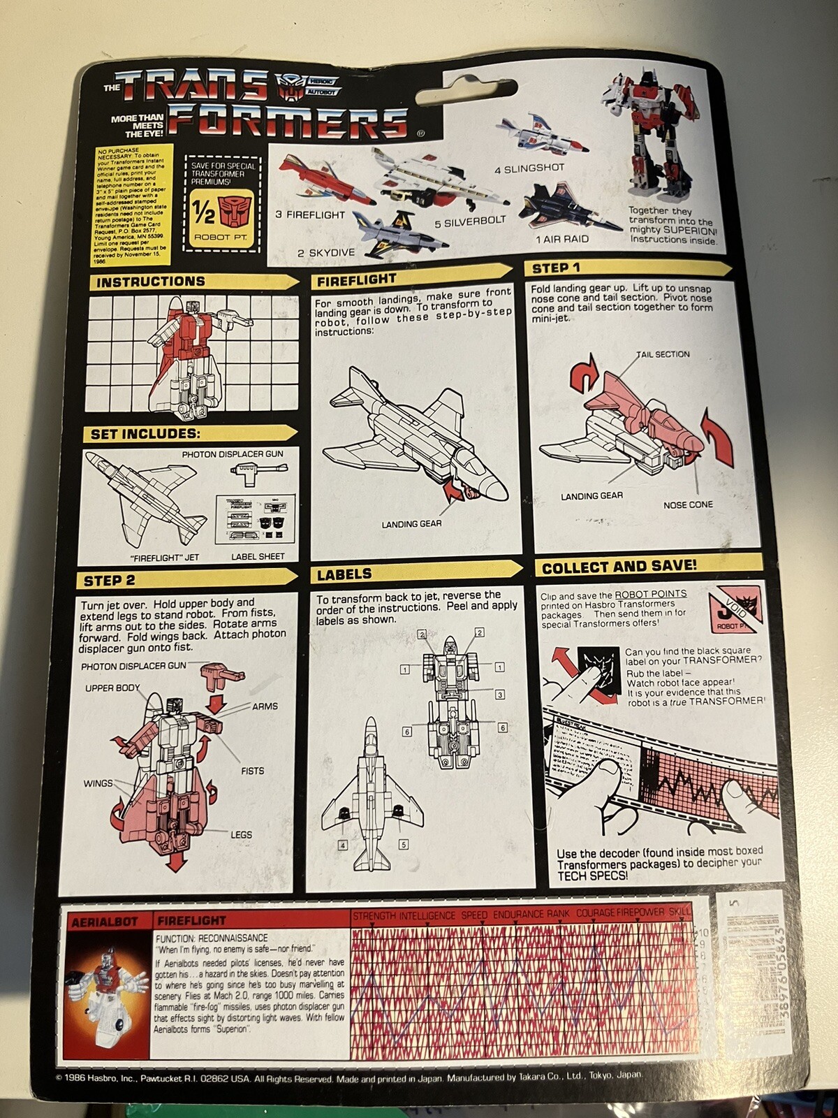 Transformers G1 Aerial Bots Fireflight Original Opened Card W/ Weapon