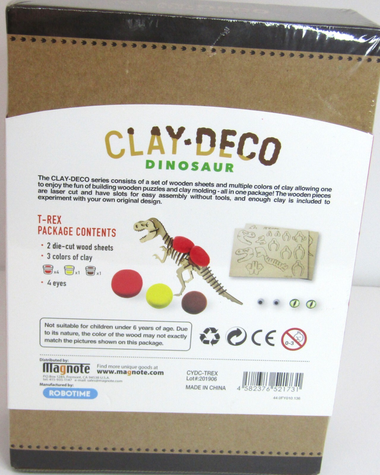 Clay-Deco Dinosaur, T-Rex, Build your own Dinosaur with Wood and Clay.