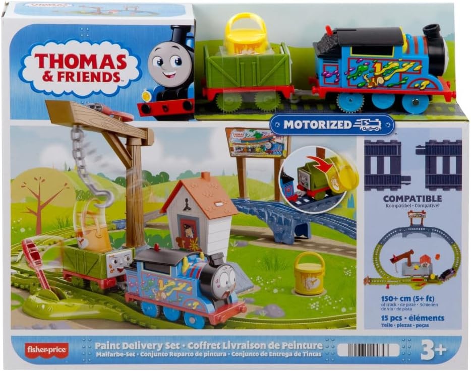 Thomas & Friends Motorized Toy Train Set Paint Delivery with Troublesome TrucK