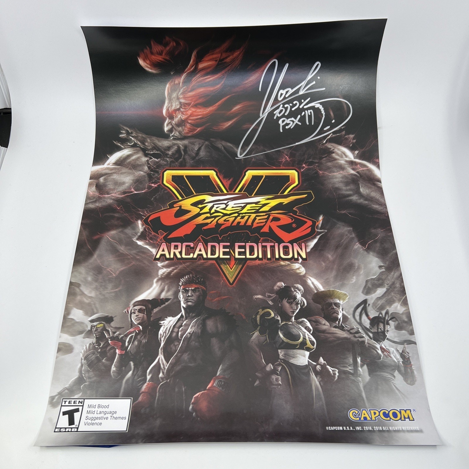 Street Fighter Arcade Edition Signed Yoshinori Ono 2017 Akuma Capcom Poster