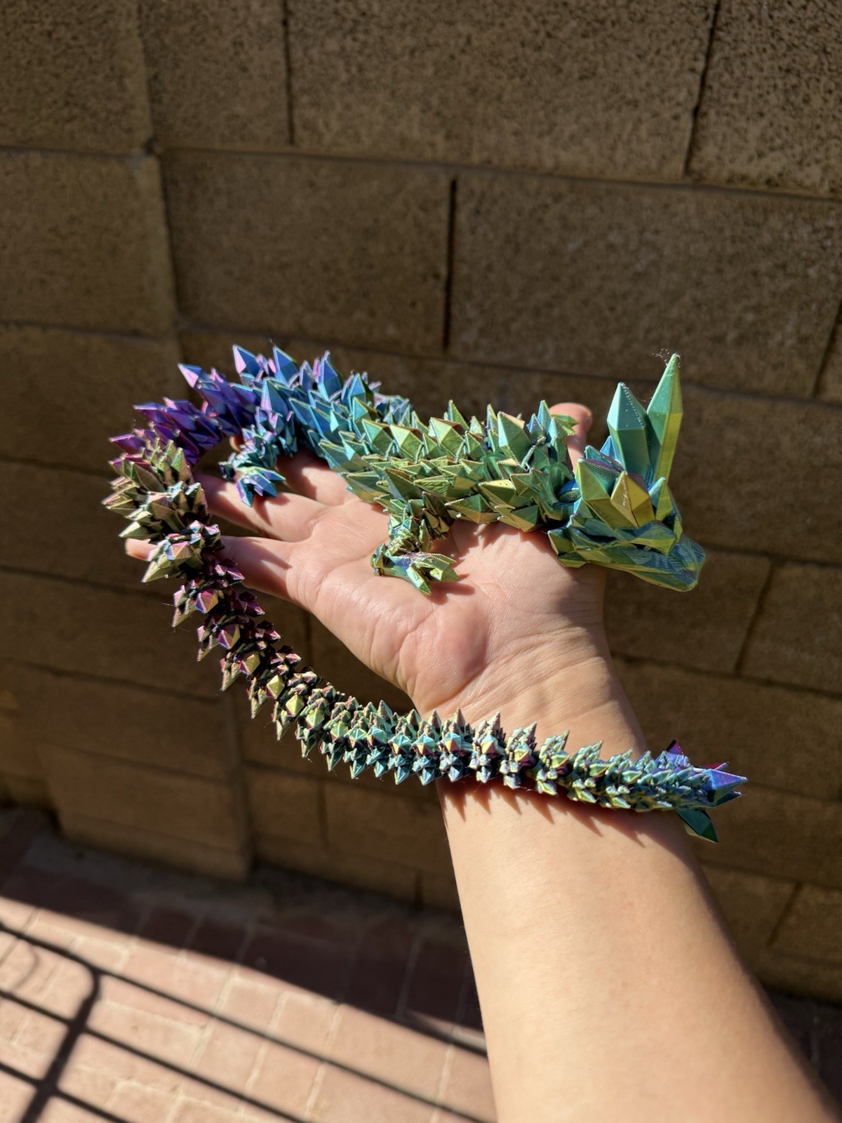 3D Printed Crystal Dragon 21” 60cm Articulated Fidget Toys, Red Gold