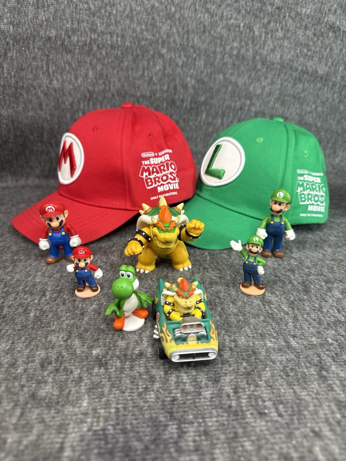 Super Mario Bros Nintendo Figure Lot Mario Luigi Bowser Kart Movie Hats