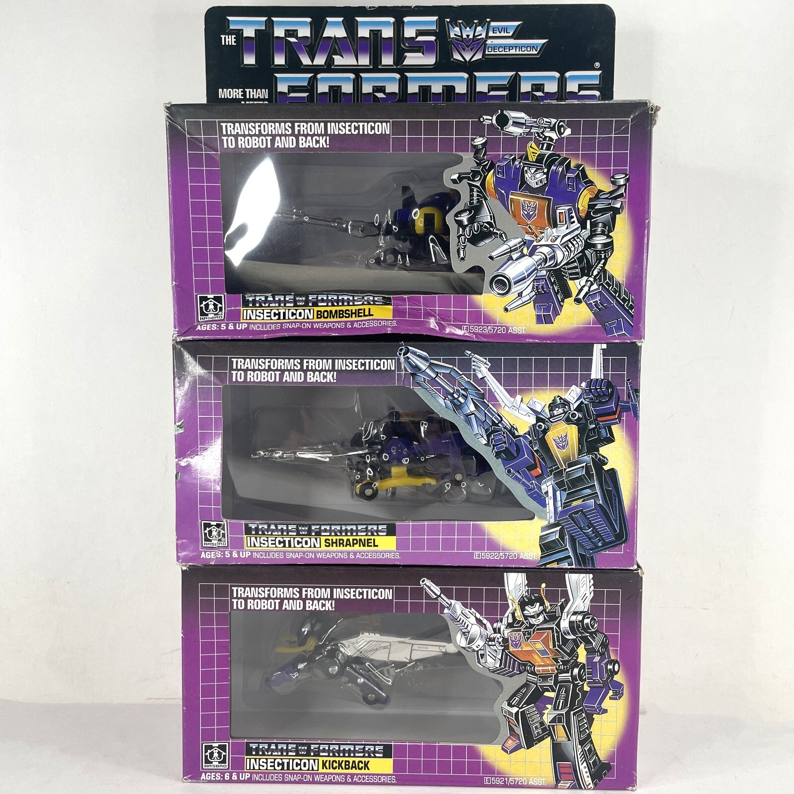 3 Pcs Transformers G1 Insecticon Team Bombshell Shrapnel Kickback Action Figure