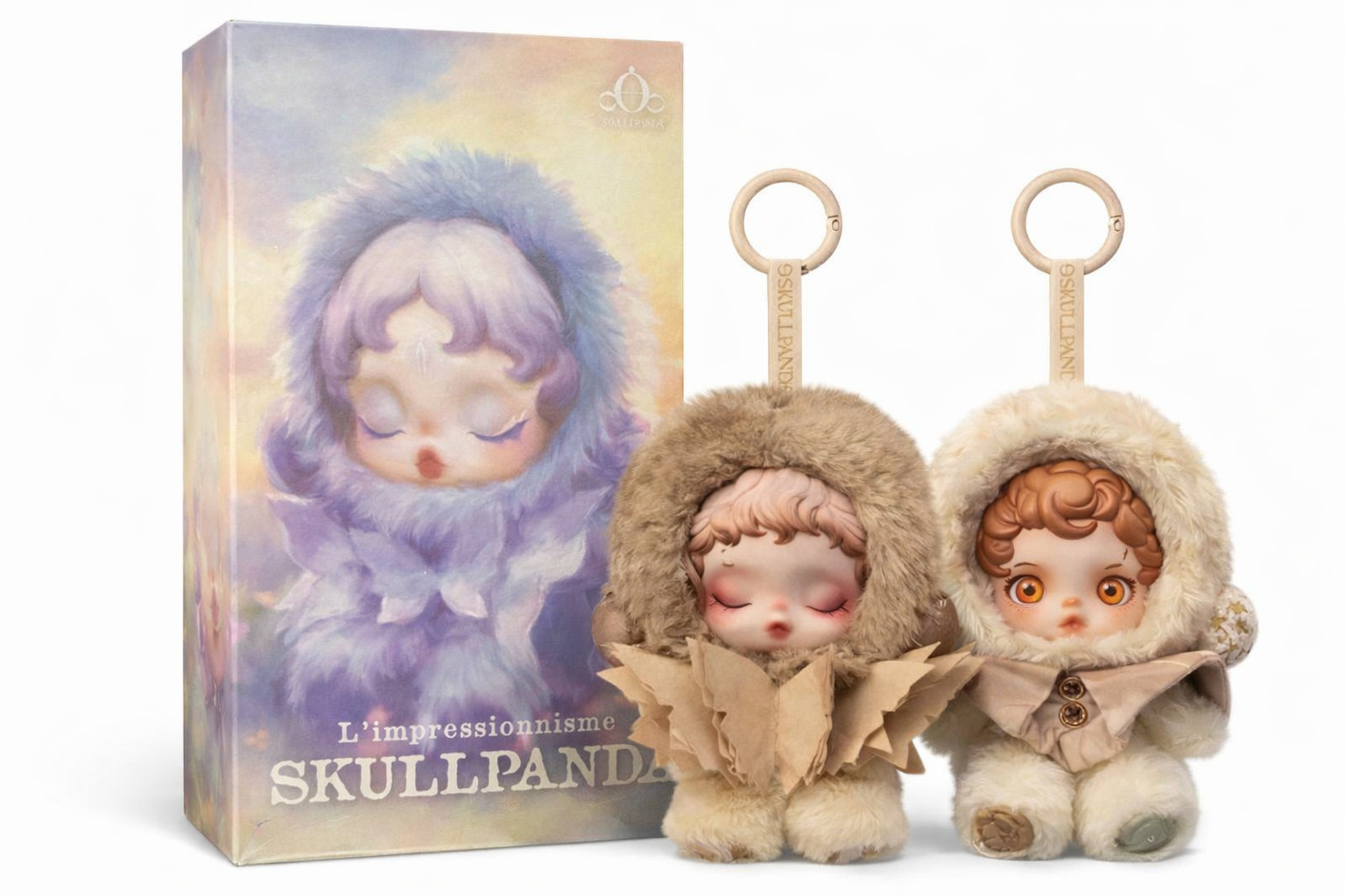 POP MART SKULLPANDA L’Impressionnisme Teakwood Amber Plush Pendant Set New