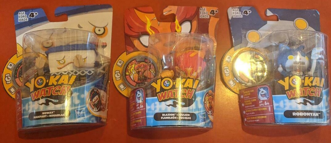 LOT OF 3 NEW Yo-Kai Watch Figures by Hasbro, NOWAY, BLAZION, ROBONYAN, NEW