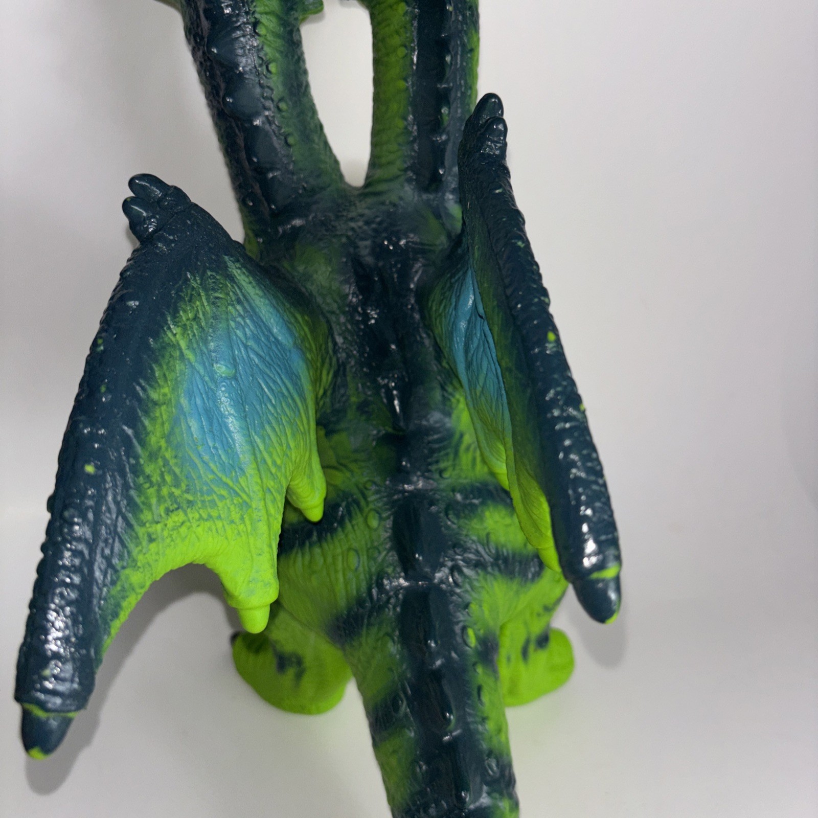 Wild Earth Jumbo Double Headed Dragon Figure Soft Rubber 15&Prime; Toy Green Blue Wing