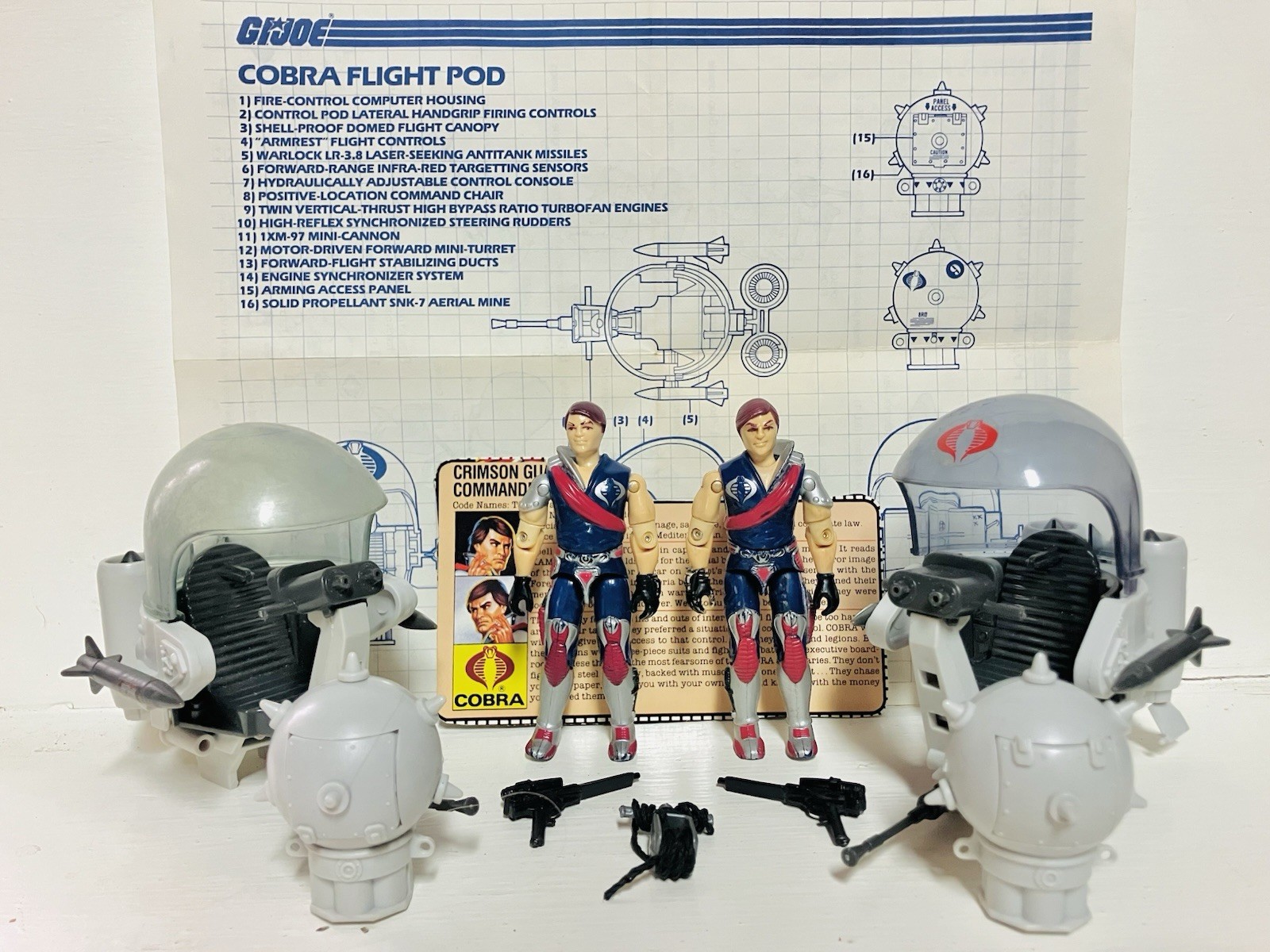 GI Joe 1985 Xamot Tomax Twins Complete File Card + Cobra Flight Pod Blueprints
