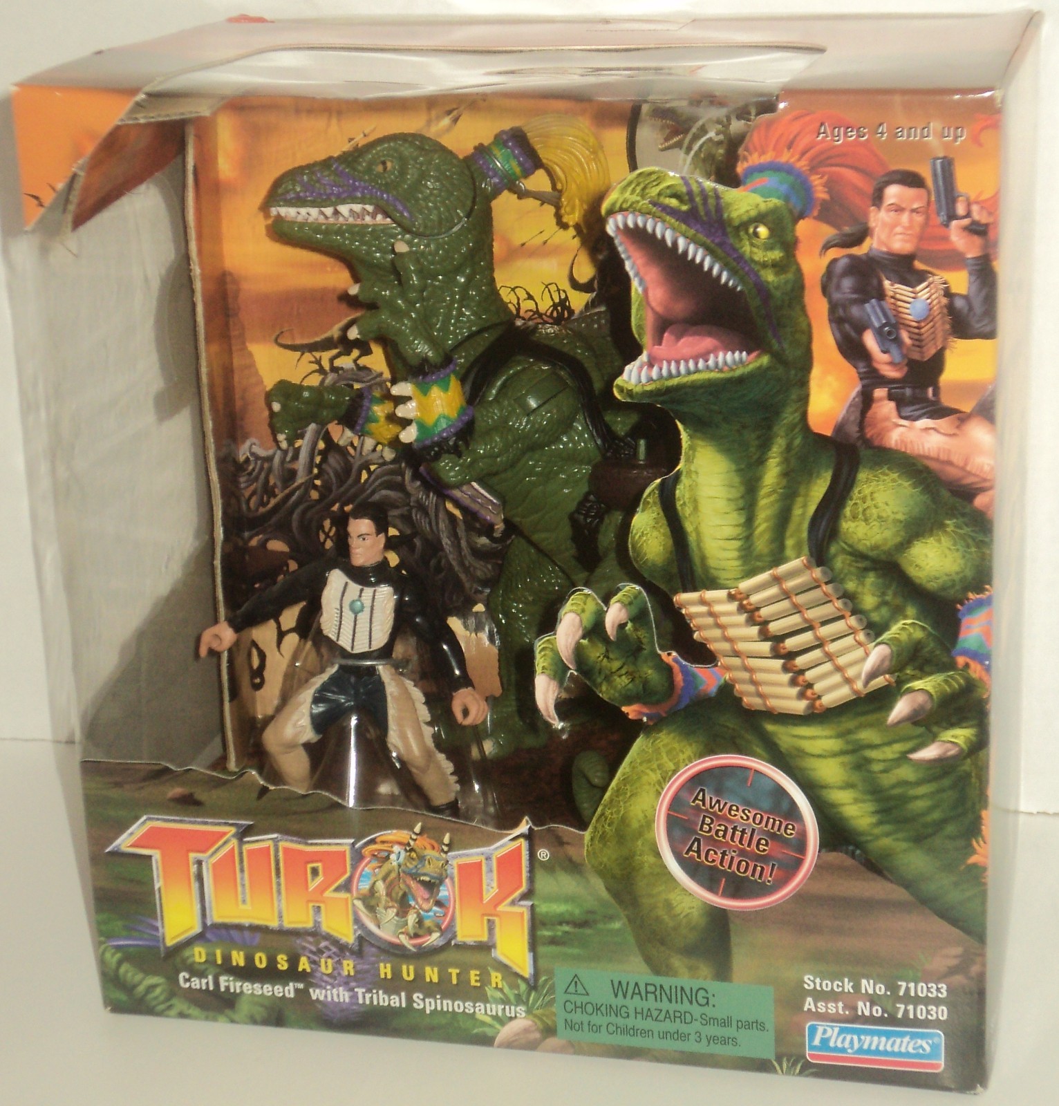 Playmates N64 TUROK Carl Fireseed with Tribal Spinosaurus Figure Set 1999 MISB