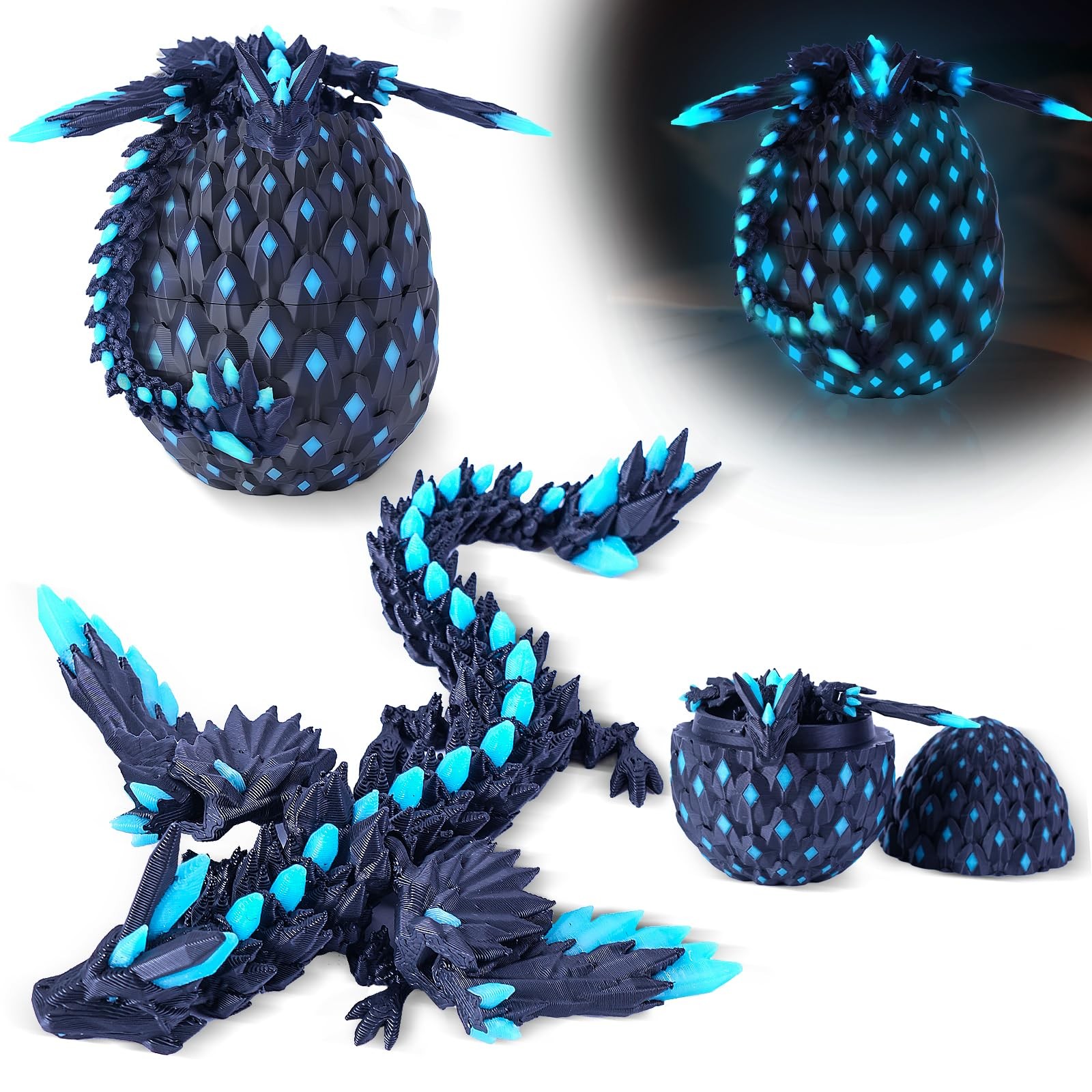 3D Printed Dragon Eggs with Wings Glow in The Dark Cool,Articulated Crystal A…