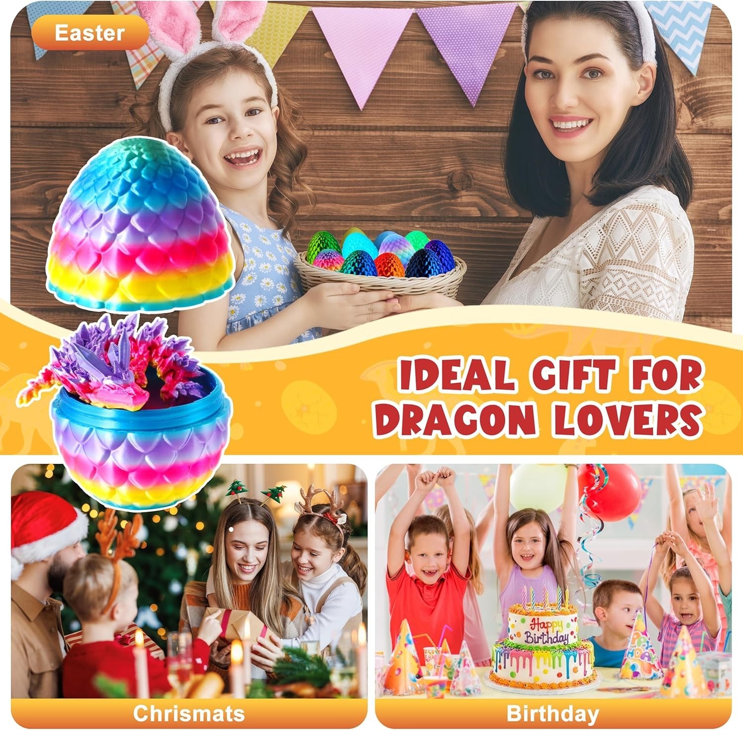 12PCS 3D Printed Dragon Eggs, Easter Egg Fillers for Easter Basket Stuffers, Uni