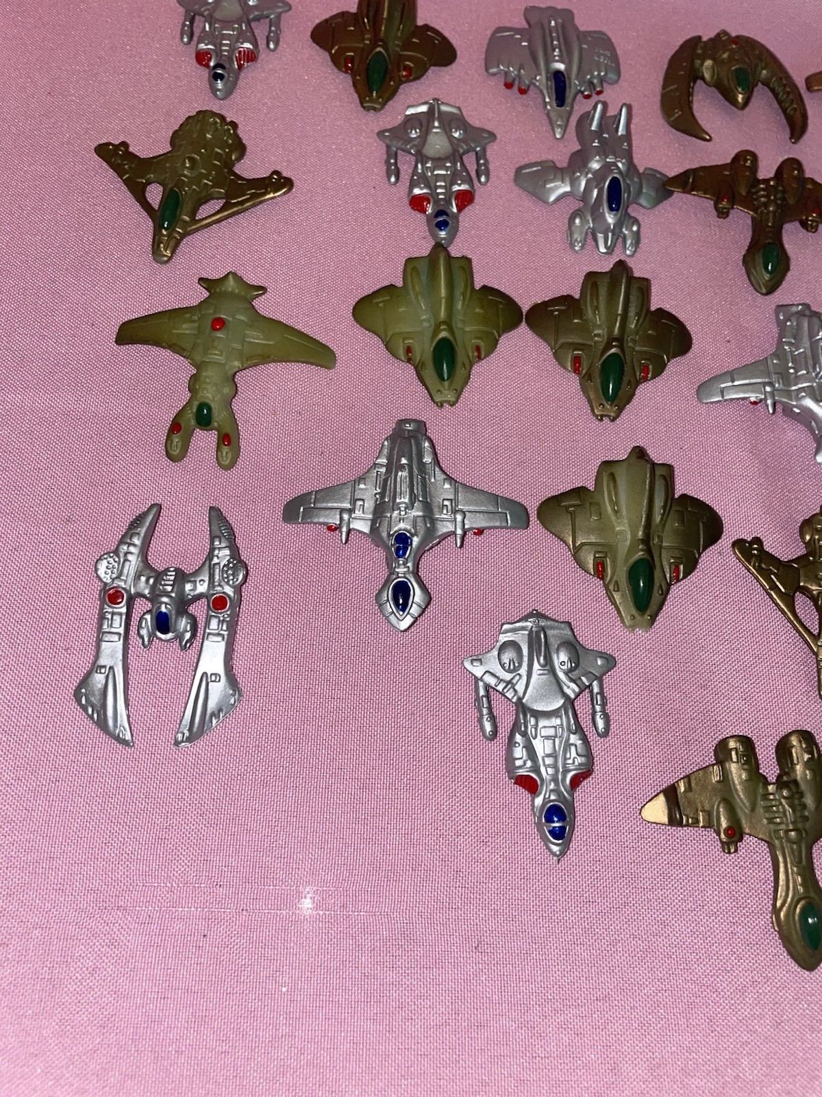 22 Miniature 1.5”-2” Plastic Alien Space Ships Silver Copper Green Colored