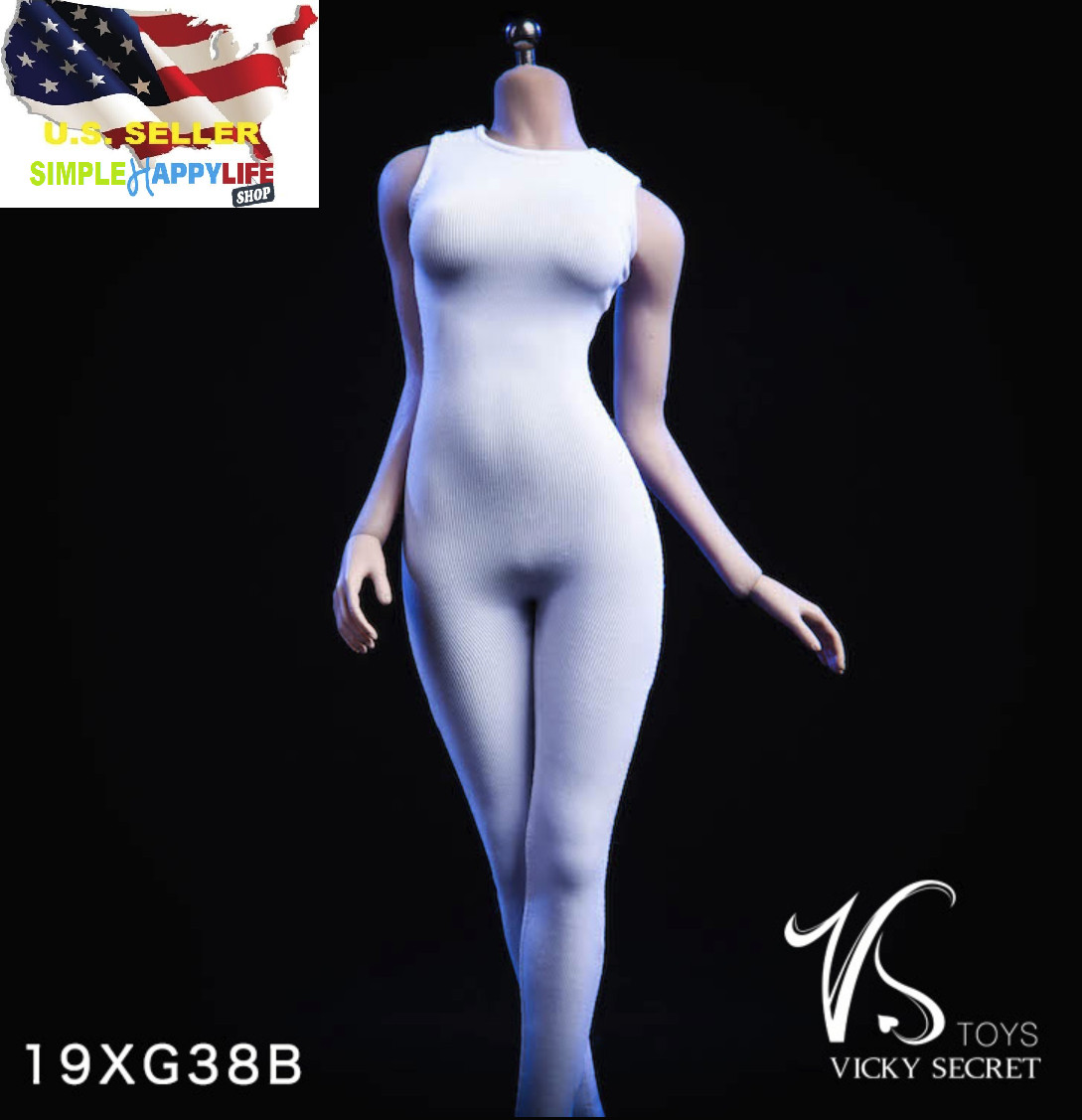 1/6 women white Slim Tights stretch suit Sleeveless for phicen hot toys ❶USA❶