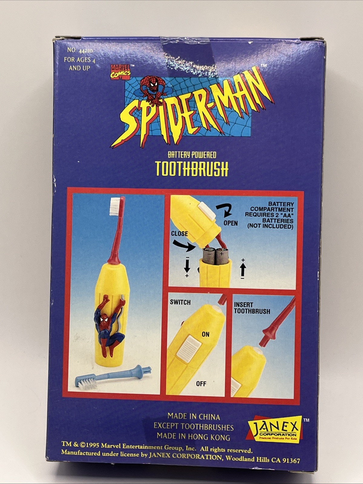 Spider-Man 1995 Battery Powered Toothbrush Marvel Comics Janex NIB