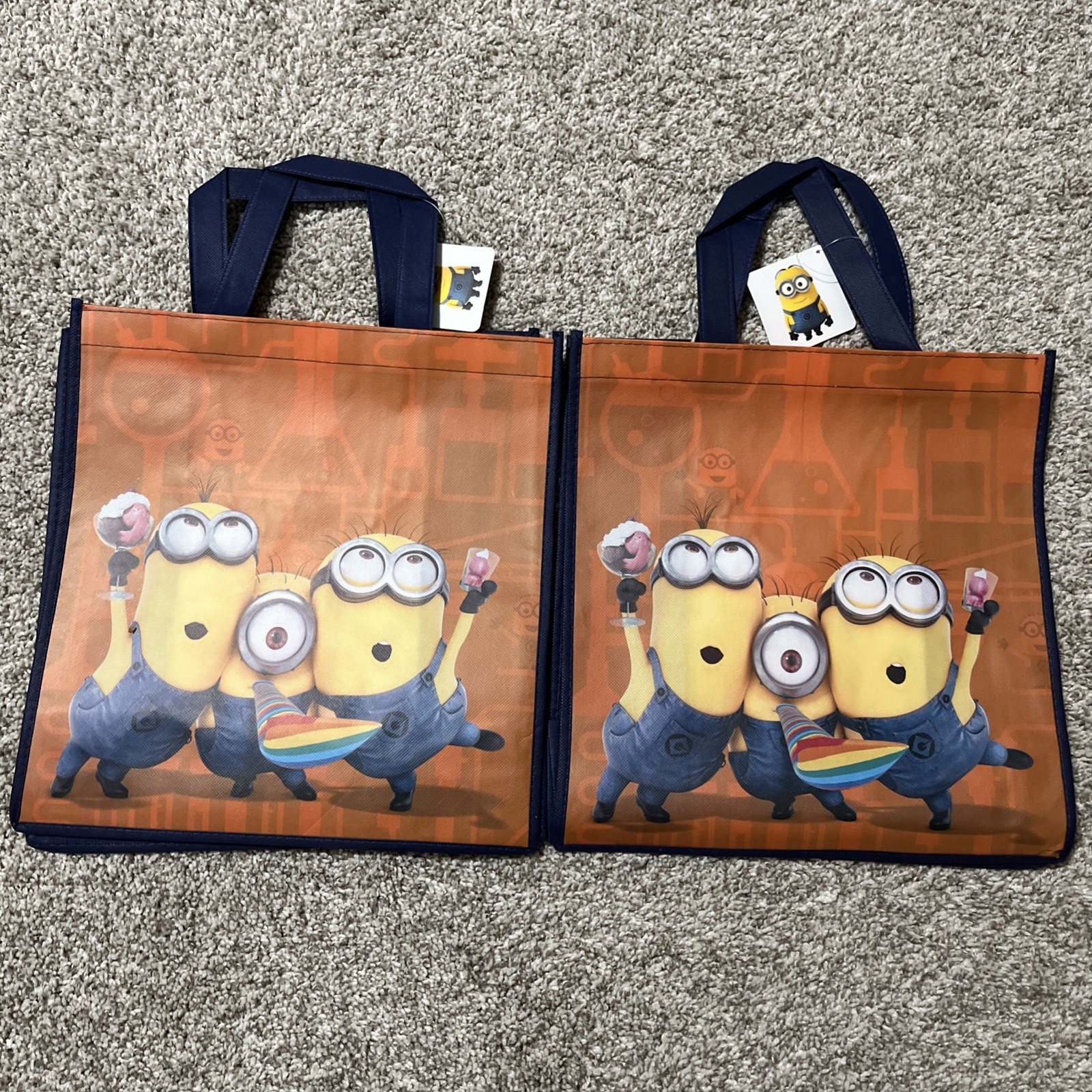 2 NEW Despicable Me MINIONS 2-Sided Kids Reusable Shopping Tote Treat Bags