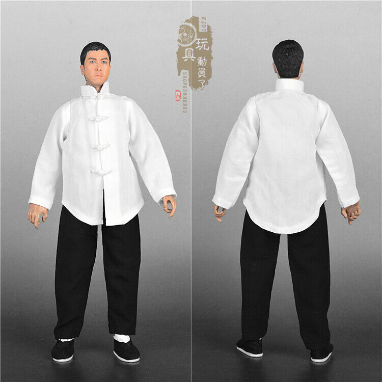 1:6 Kung Fu Suit White Shirt&Black Pants Chinese Style Fit 12 » Male Figure Doll