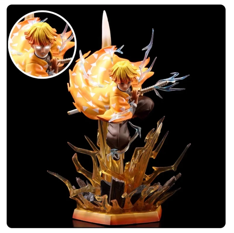 Demon Slayer Agatsuma Zenitsu LED Light Action Figure Statue High Model Toy 30cm