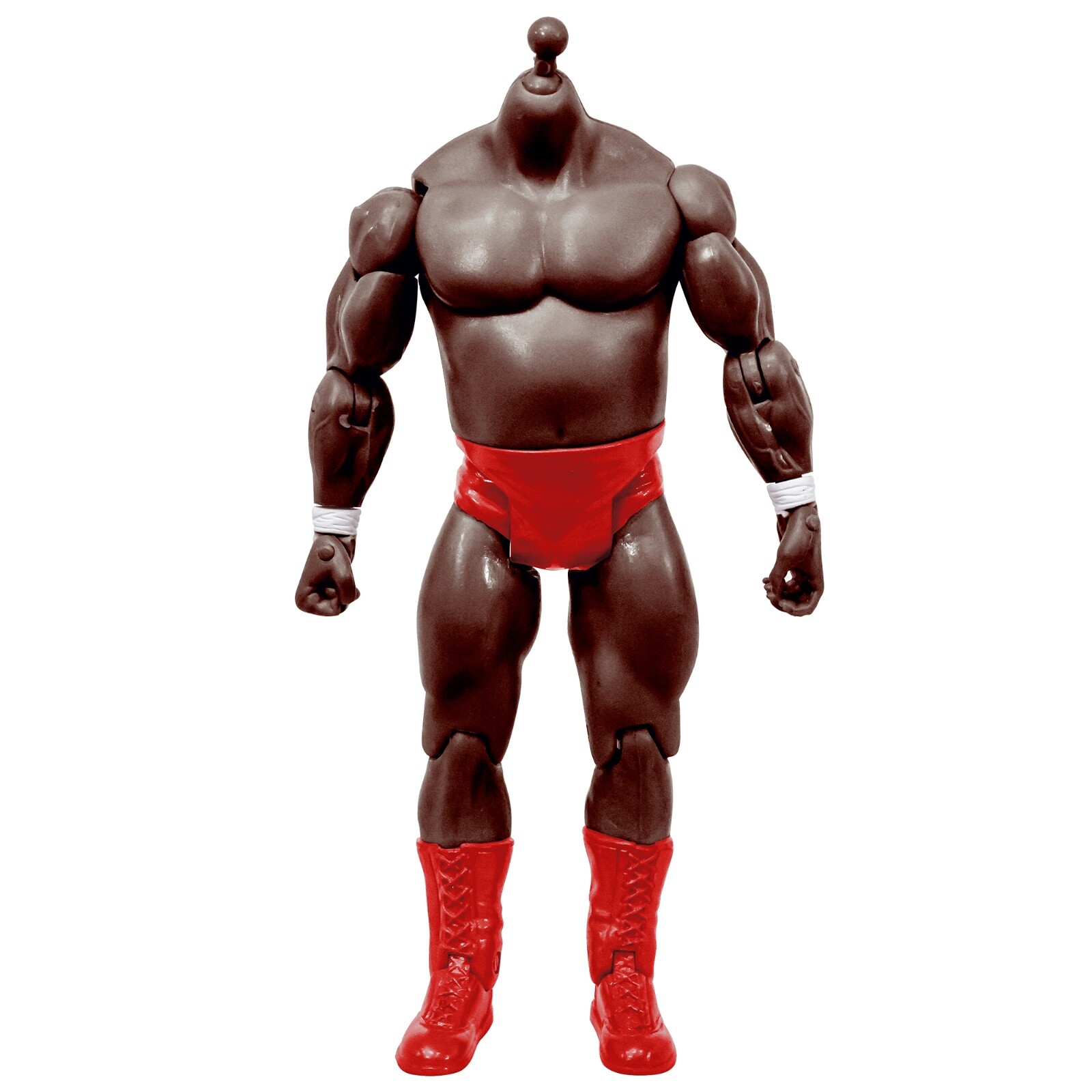 Generic 7 Inch Wrestling Action Figure With Bulky Black Body & Red Trunks