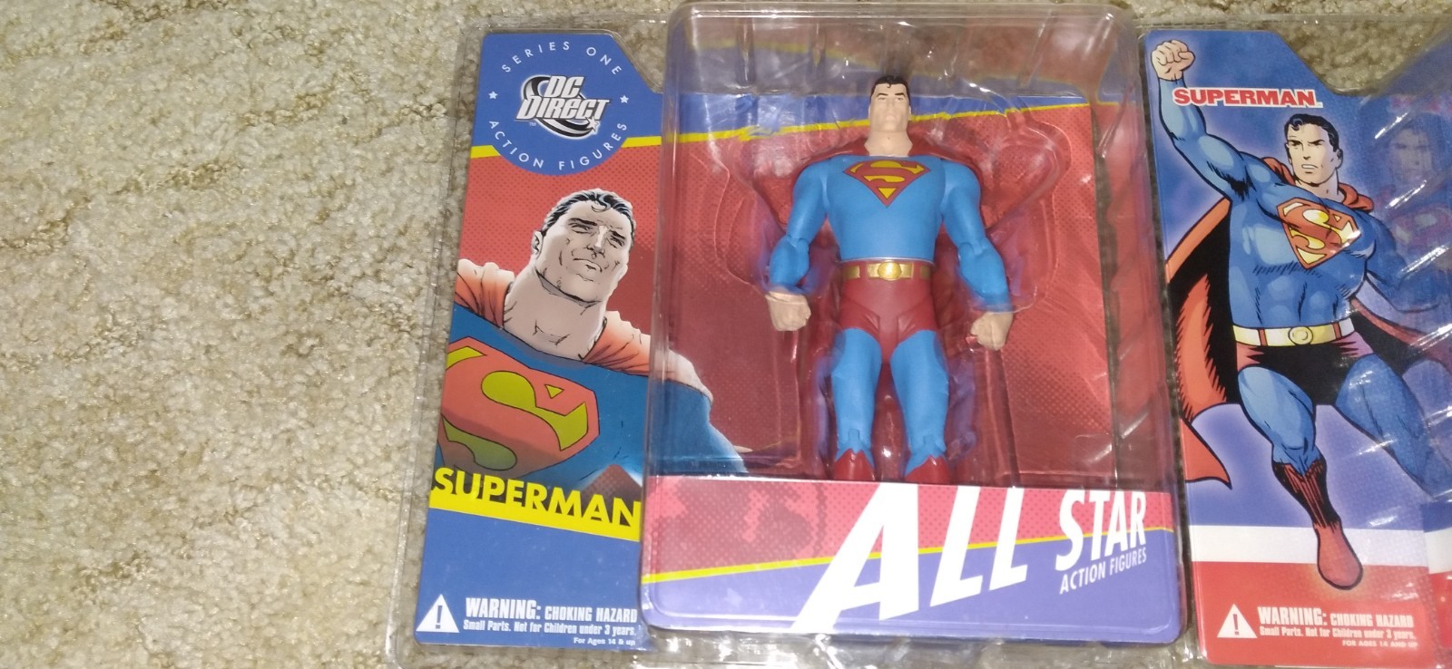 3 HTF DC COMICS DIRECT ACTION FIGURES, JONAH HEX, 2 SUPERMAN ALL STAR/SHOWCASE