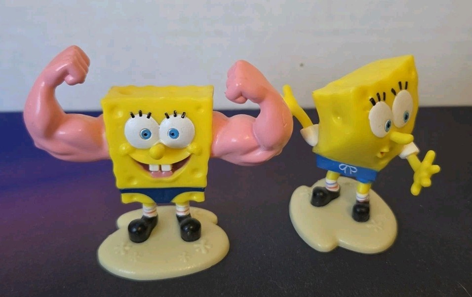 Vintage Spongebob Squarepants Muscle Beach Ripped Pants PVC Figures Lot Of 2 00s