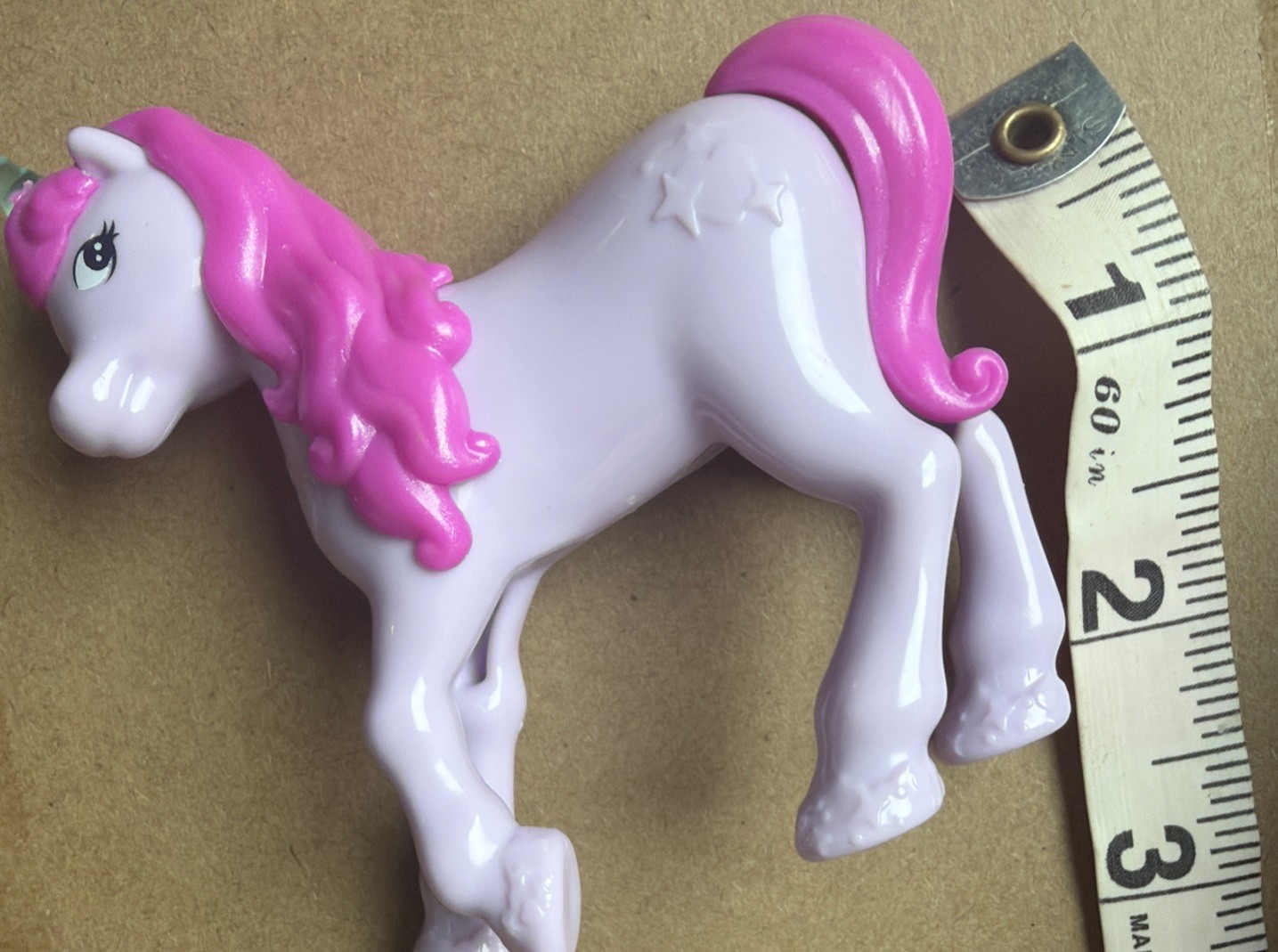 Vintage Unicorn Toy Figures Set of 2 Yellow Purple Pink Mane Glitter Horn 3 inch