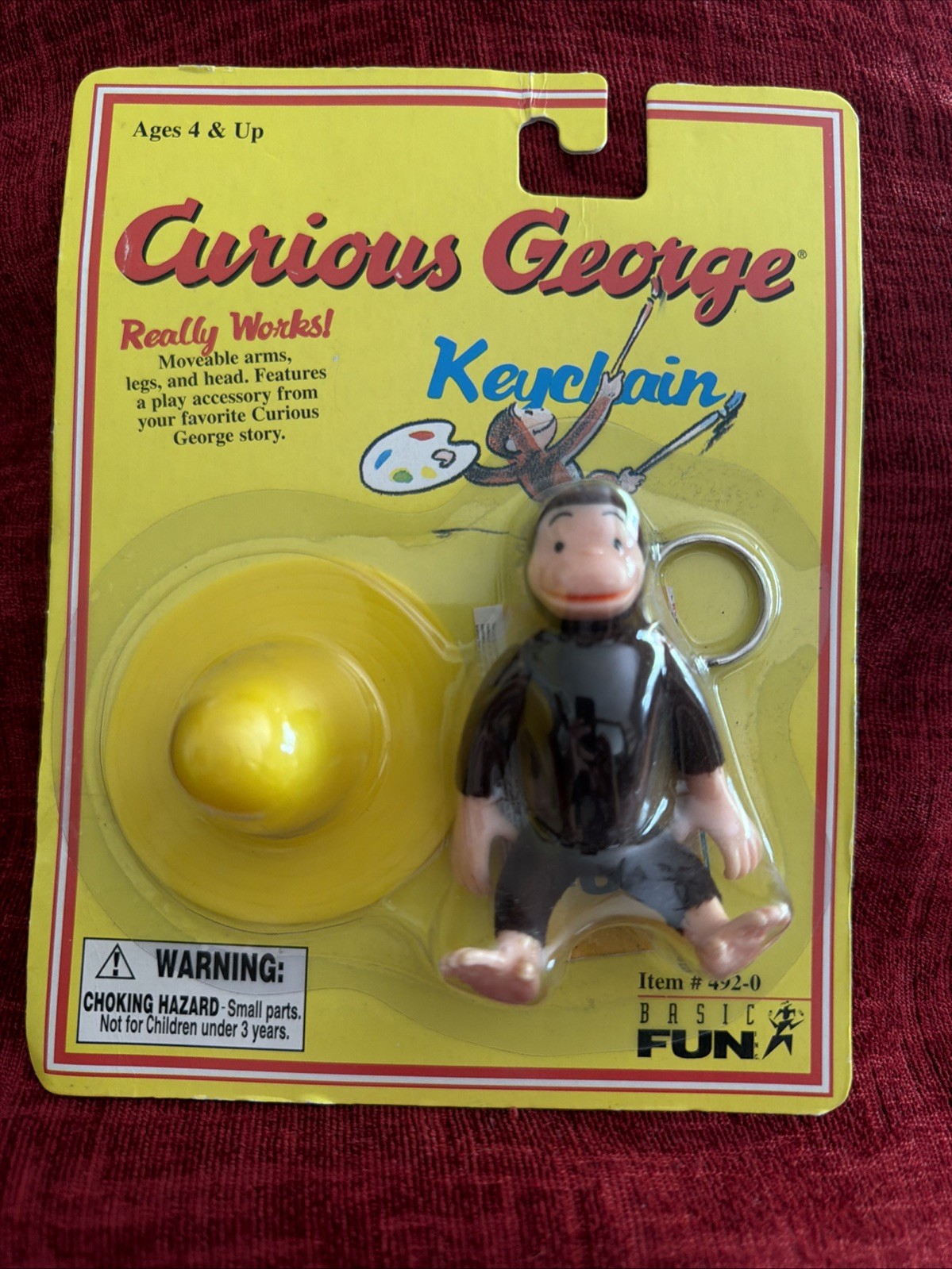 1998 Curious George Big Newspaper Bag Keychain Basic Fun #492-0 new